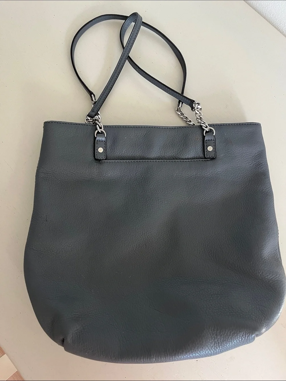 Michael Kors Gray Leather Tote with Chain-Accent Straps
